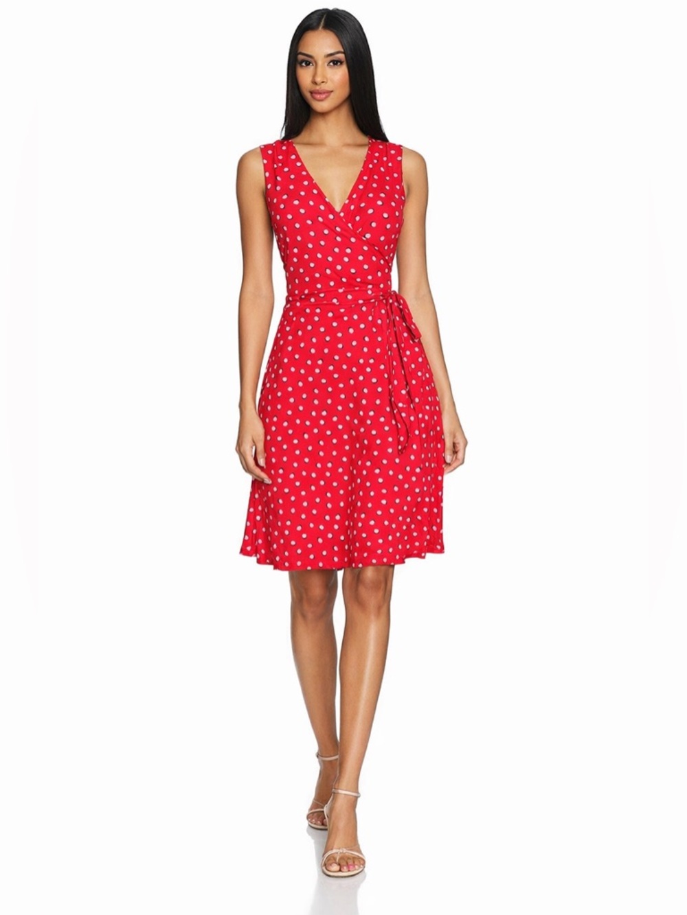 LEOTA Finnley Martini Dot Faux Wrap Jersey Dress Red Blue Polka Dot 📐M Petite